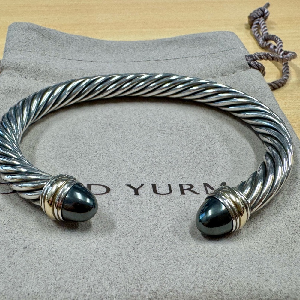 David Yurman Sterling Silver with 14K Yellow Gold and Black Onyx, 7mm - Picture 3 of 4